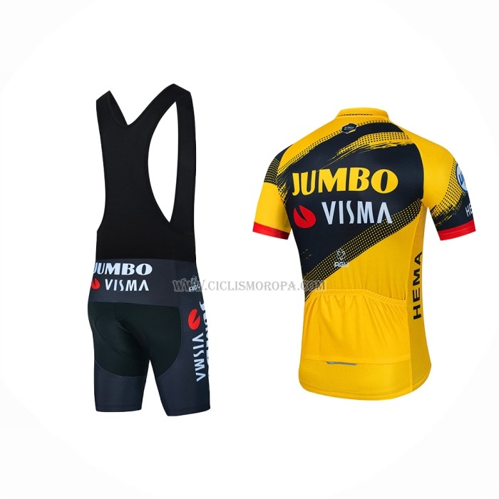 2022 Ropa Ciclismo Jumbo Visma Amarillo Negro Mangas Cortas y Culotte Corto